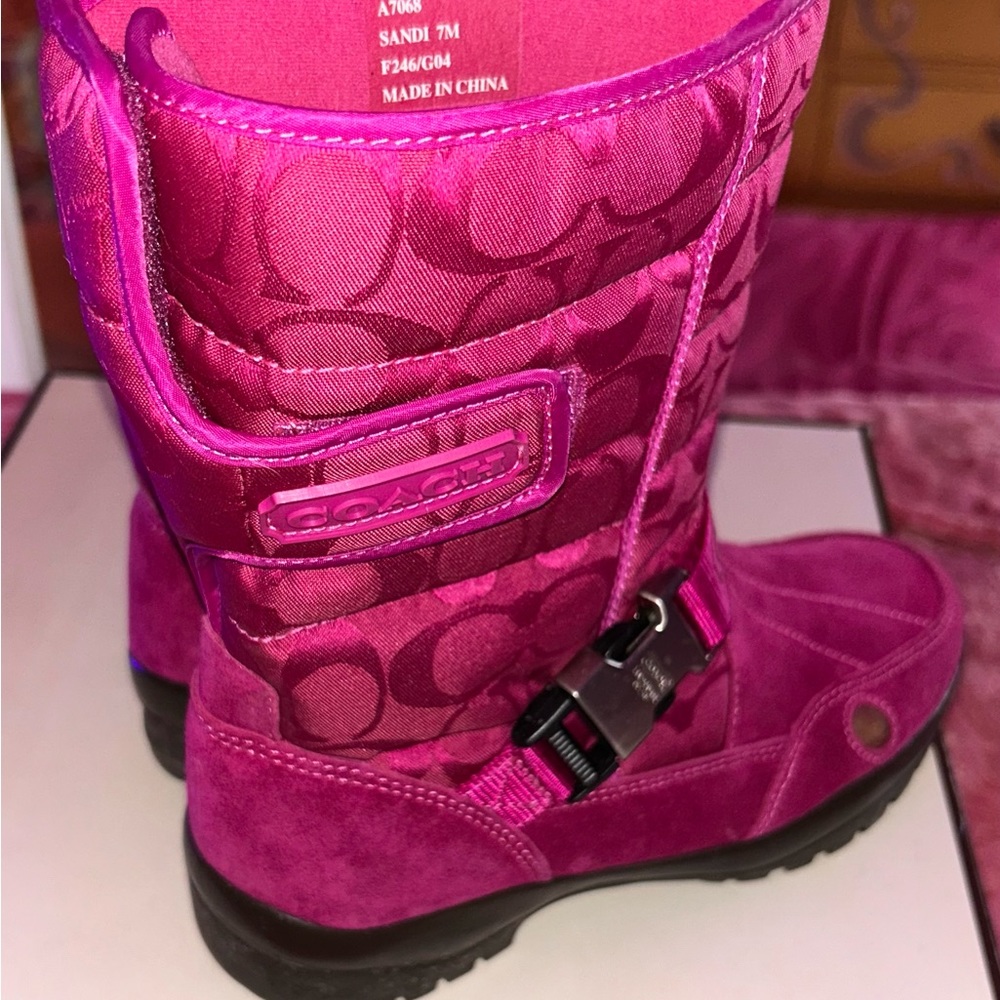 New in Box Coach Boots ‘Sandi’ Hot Pink Mid Calf Signature Suede Size 7M